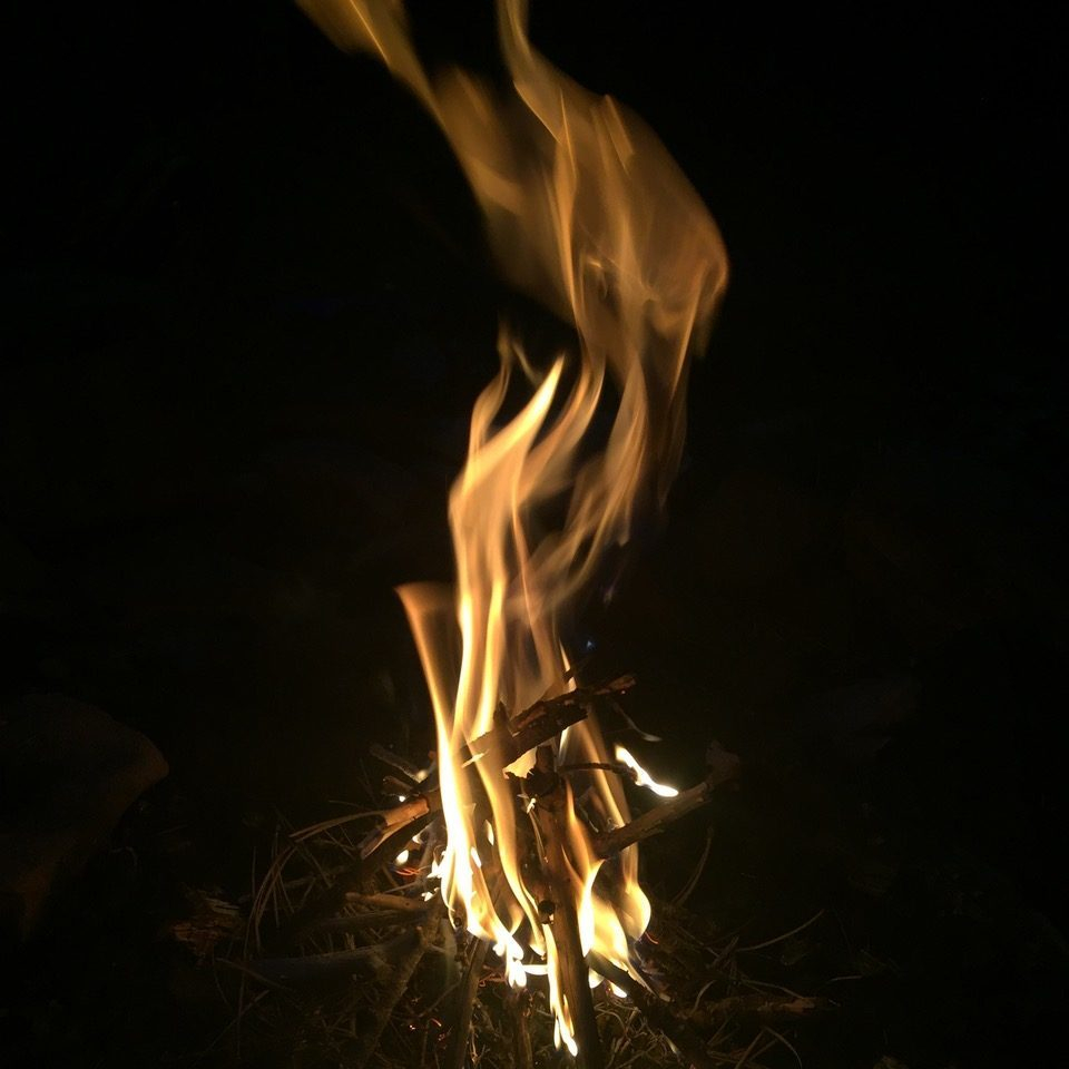 Fire's flames rising in the night